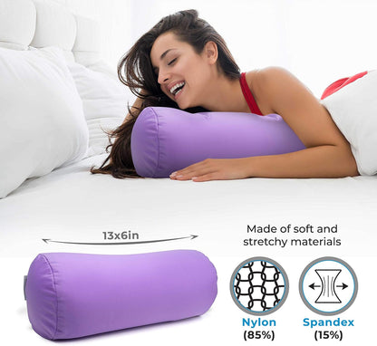 Squishy Deluxe Tube Microbead Bolster Pillow with Stay-Cool Fill & Silky Removable Cover, Flexible, Head, Neck & Back Support for Home & Away, Carrying Case, 13 x 6 inches, Grey