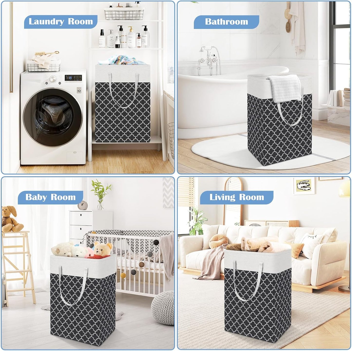 BlissTotes 3-Pack Laundry Basket, Collapsible Laundry Hamper, Grey, 75L | Laundry Clothes Hamper, Hampers for Bedroom, Freestanding Hamper with Handles, Clothes Laundry Basket