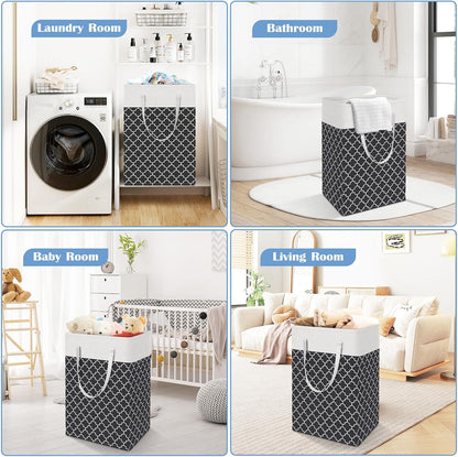 BlissTotes 3-Pack Laundry Basket, Collapsible Laundry Hamper, Grey, 75L | Laundry Clothes Hamper, Hampers for Bedroom, Freestanding Hamper with Handles, Clothes Laundry Basket