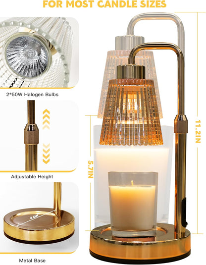 Gold Candle Warmer Lamp with 24h Cycle Timer, Dimmable Wax Melt Warmer