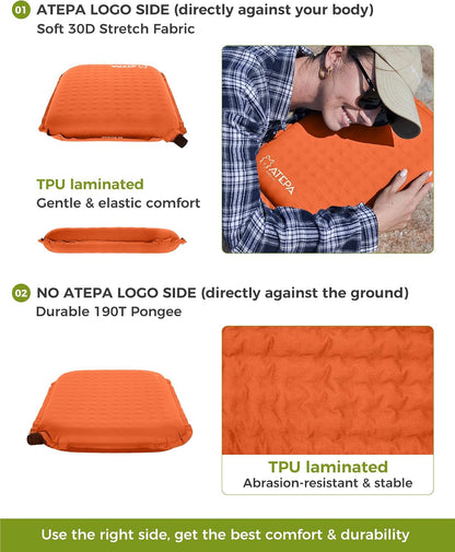 ATEPA Inflatable Seat Cushion | 2" & 2.5" foam core seat pad, Self inflating, Compact, Stadium, Airplane, Travel, Camping, Hiking, Sports events