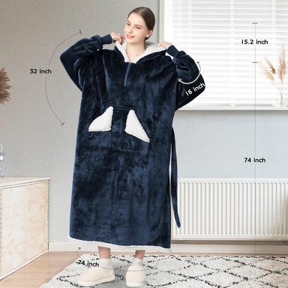 Wearable Blanket Hoodie, Oversized Sherpa Fleece Sweatshirt Blanket with Giant Hood Pocket and Sleeves for Adult, Warm & Cozy Grey Blanket Gifts for Women