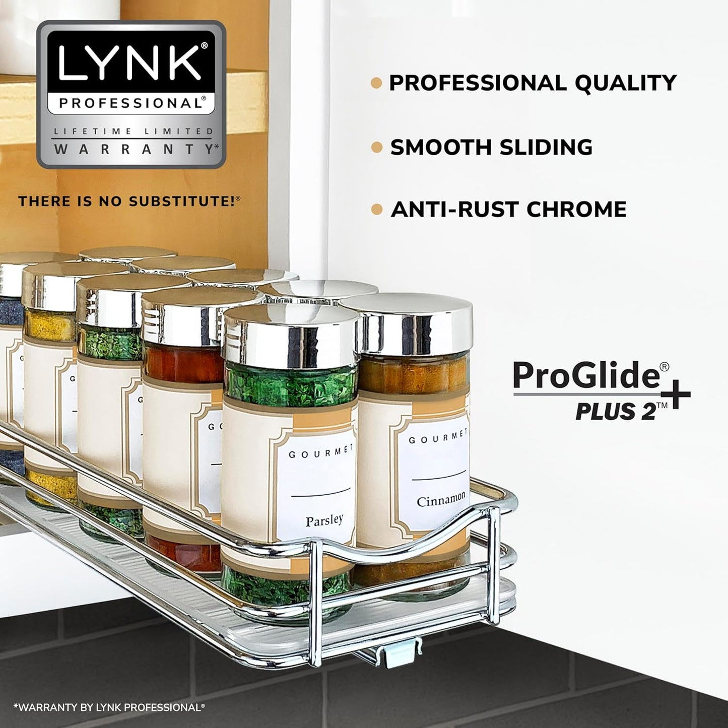 LYNK PROFESSIONAL® Pull Out Spice Organization for Cabinets - 4-3/8 inch Wide – Spice Rack for Inside Cabinets, Slide Out Spice Rack Organizer for cabinet – Pull Out Spice Rack, Sliding 2 Tier Chrome