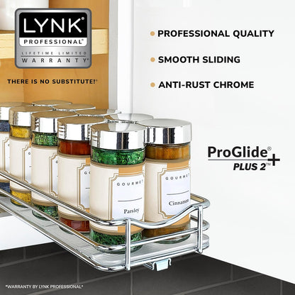 LYNK PROFESSIONAL® Pull Out Spice Organization for Cabinets - 4-3/8 inch Wide – Spice Rack for Inside Cabinets, Slide Out Spice Rack Organizer for cabinet – Pull Out Spice Rack, Sliding 2 Tier Chrome