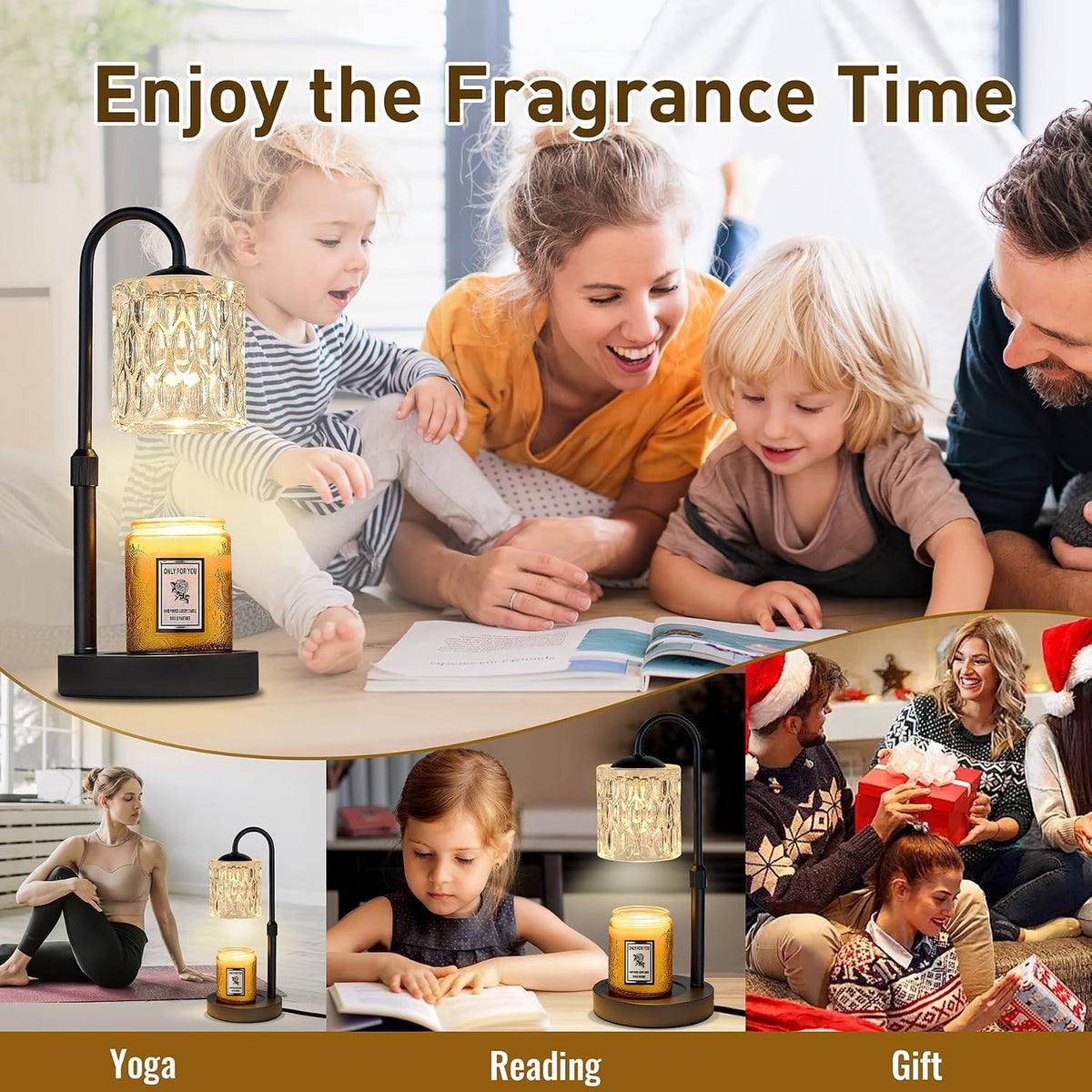 Briever Dimmable Candle Warmer Lamp with Timer, Height Adjustable Electric Candle Wax Warmer, Christmas Birthday Gifts for Women Mom, House Warming Gifts New Home Room Decor, Black Solid Wood Base
