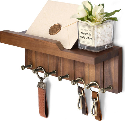 Rebee Vision Key Holder Wall Mount with Shelf for Entryway, Distressed Blue | Key and Mail Holder for Wall, Shelf, 4 Key Hooks, Farmhouse Decor, Room Decor Aesthetic, Compact Home Storage, Wall Organizer