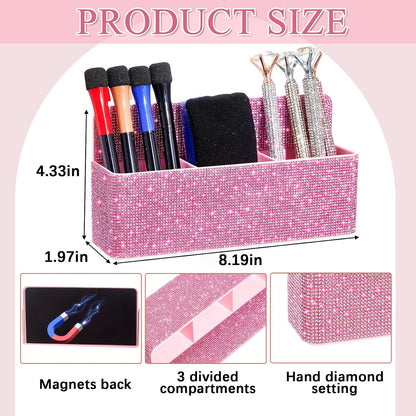 MotiMind Purple Locker Accessories for Girls, Bling Magnetic Pen Holder for Refrigerator, Back to School Rhinestone Marker Holder for Locker, Sparkly Gift for Student (Medium,Rhinestone)