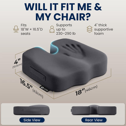 5 STARS UNITED Seat Cushion - Memory Foam Chair Cushion for Tailbone Pain Relief - Ergonomic Support for Coccyx, Sciatica & Butt - Office, Desk & Gaming Chair, Car Seat, Wheelchair, Airplane, Black