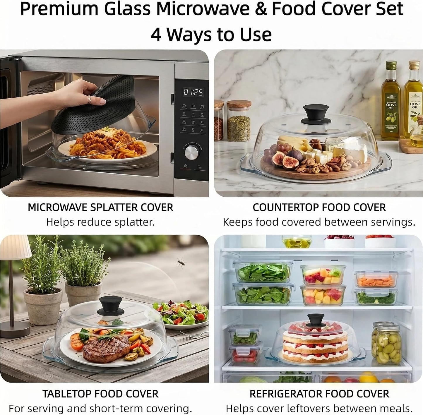 9.5 Inch Borosilicate Glass Microwave Splatter Cover with Silicone Mat | Clear microwave cover for food with dual vents keeps meals visible while helping reduce splatter and steady plates