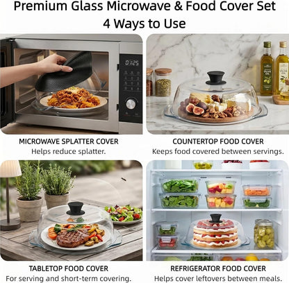 9.5 Inch Borosilicate Glass Microwave Splatter Cover with Silicone Mat | Clear microwave cover for food with dual vents keeps meals visible while helping reduce splatter and steady plates