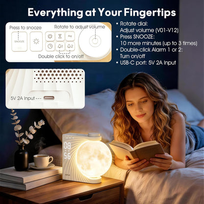 AIRIVO Alarm Clock for Bedrooms, Sunrise Alarm Clock Wake Up Light for Kids Teens, White Noise Sound Machine, Moon Light Dual Alarms for Heavy Sleepers, Night Light Clock for Preppy Room Decor