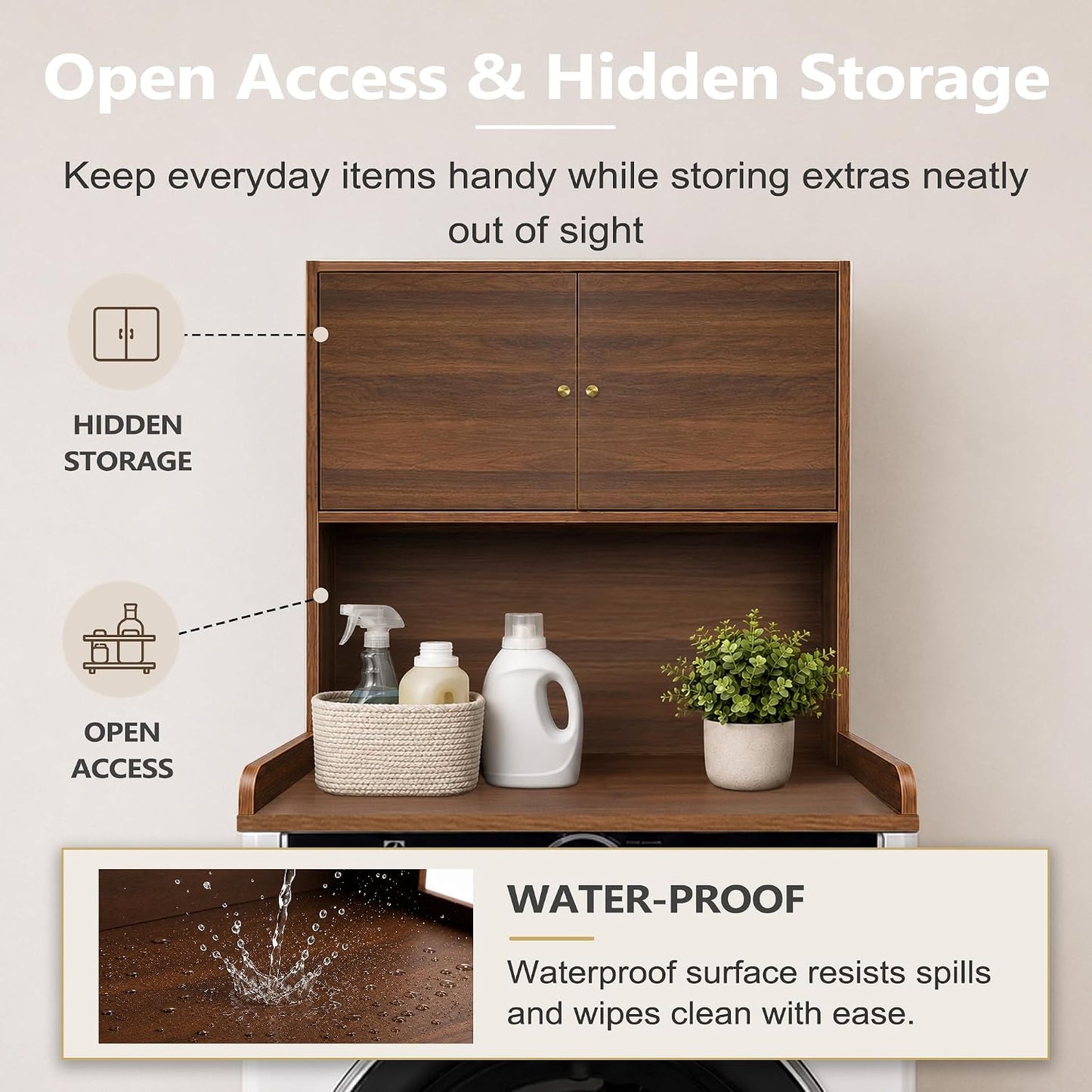 Laundry Storage & Organization (Oak) | Washer and Dryer Topper with Edge, Over Washer and Dryer Shelves for Laundry Room, Universal Fit, 27.5"Wx27.5"Dx29"H