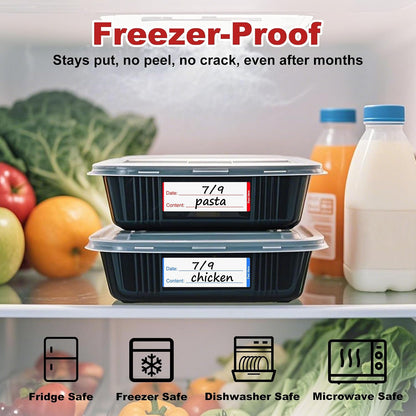 Removable Freezer Labels with Dispenser, 1" x 3", 1 Box (Red) | Writable, remove no residue, waterproof & oilproof, easy peel-off design, 300 labels per box, for meal prep containers