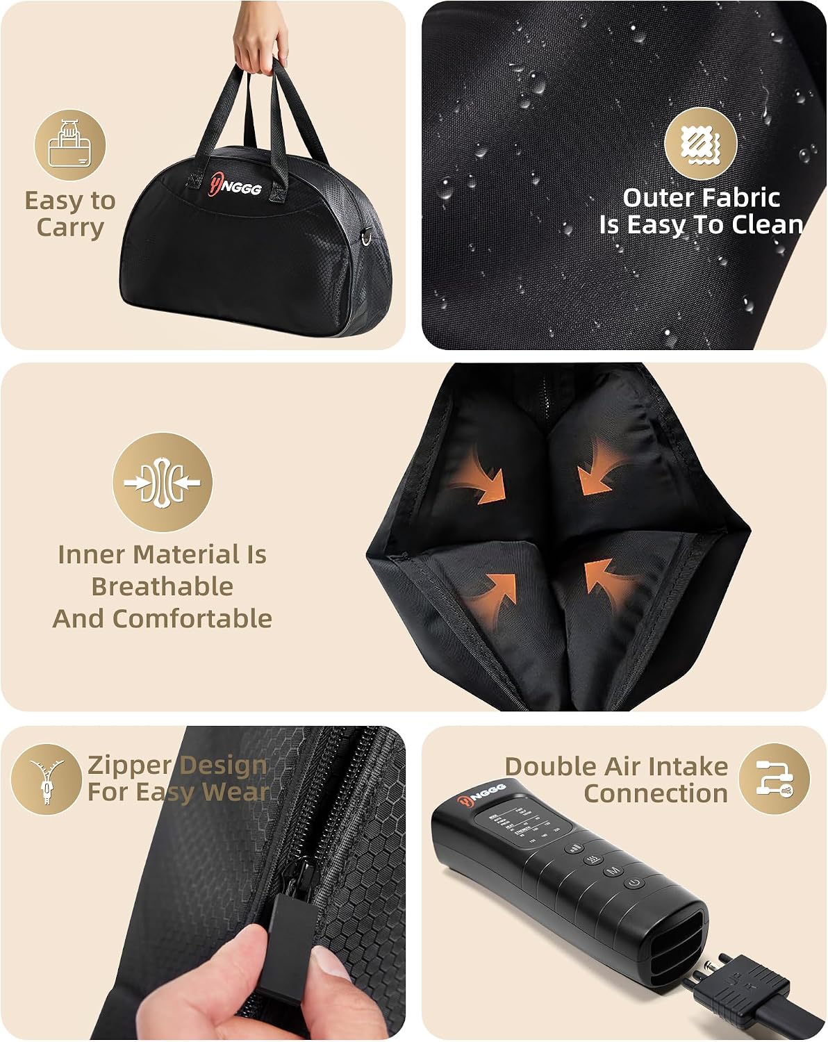YINGGG Leg Compression Massager with Heat, Foot & Calf Massager Boots for Circulation, Professional Sequential Compression Boots with 6 Modes, 6 Intensities, 3 Heat-M03