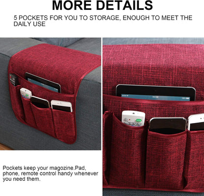 Sofa Armrest Organizer Non-Slip Remote Control Holders for Recliner Couch Chair Armchair Caddy with 5 Pockets for Table,Cell Phone,Ipad,Magazines,Books (Black, 13 x 35 Inch)
