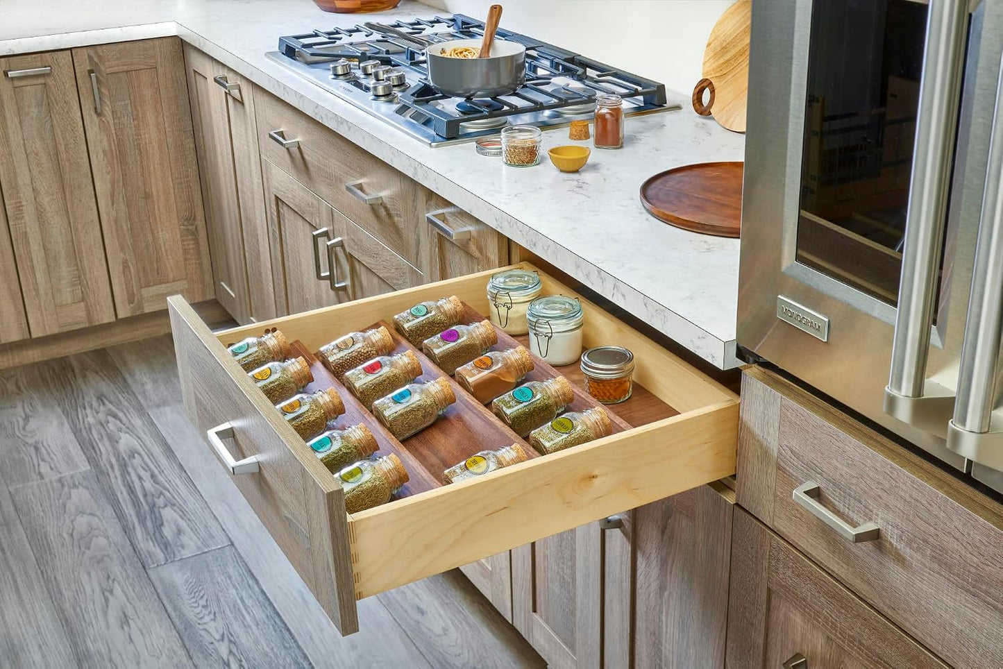 Rev-A-Shelf Walnut Trim-to-Fit Spice Drawer Insert Organizer