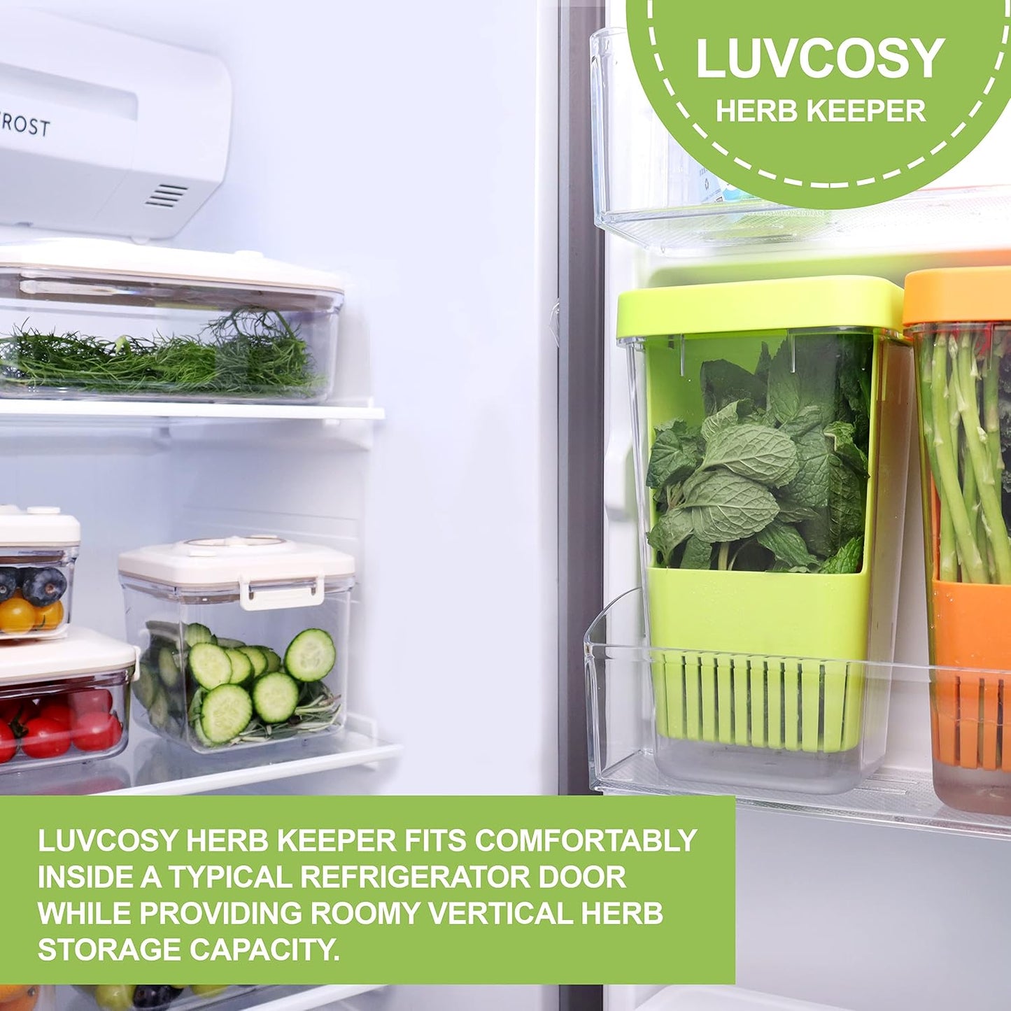LUVCOSY 3 Pack Herb Keeper, BPA-Free Plastic Herb Saver with an Inner Basket for Cilantro, Mint, Parsley, and Asparagus, Keeps Fresh Herbs for 3 Times Longer
