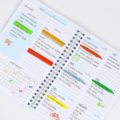 Undated Weekly Planner, A5 Personal Goals Journal Non Dated Weekly Planner to Do List Notebook with Goal Habit Tracker Organizer, Cute Undated Week Planners with Spiral Binding for Kids School Work