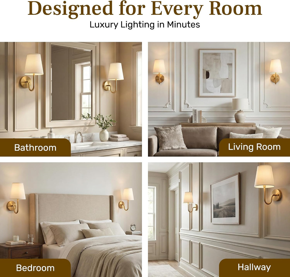 Bell+Howell 2 Pk Rechargeable Wall Sconces Set of Two - Gold