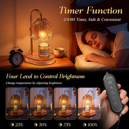 Flower Candle Warmer Lamp, Timer & 4-Level Dimmer, Adjustable Height | Flameless Electric Wax Warmer for Jar Candles, Includes 2 Bulbs, Pink, Home Decor Gift for Mom & Women, Housewarming