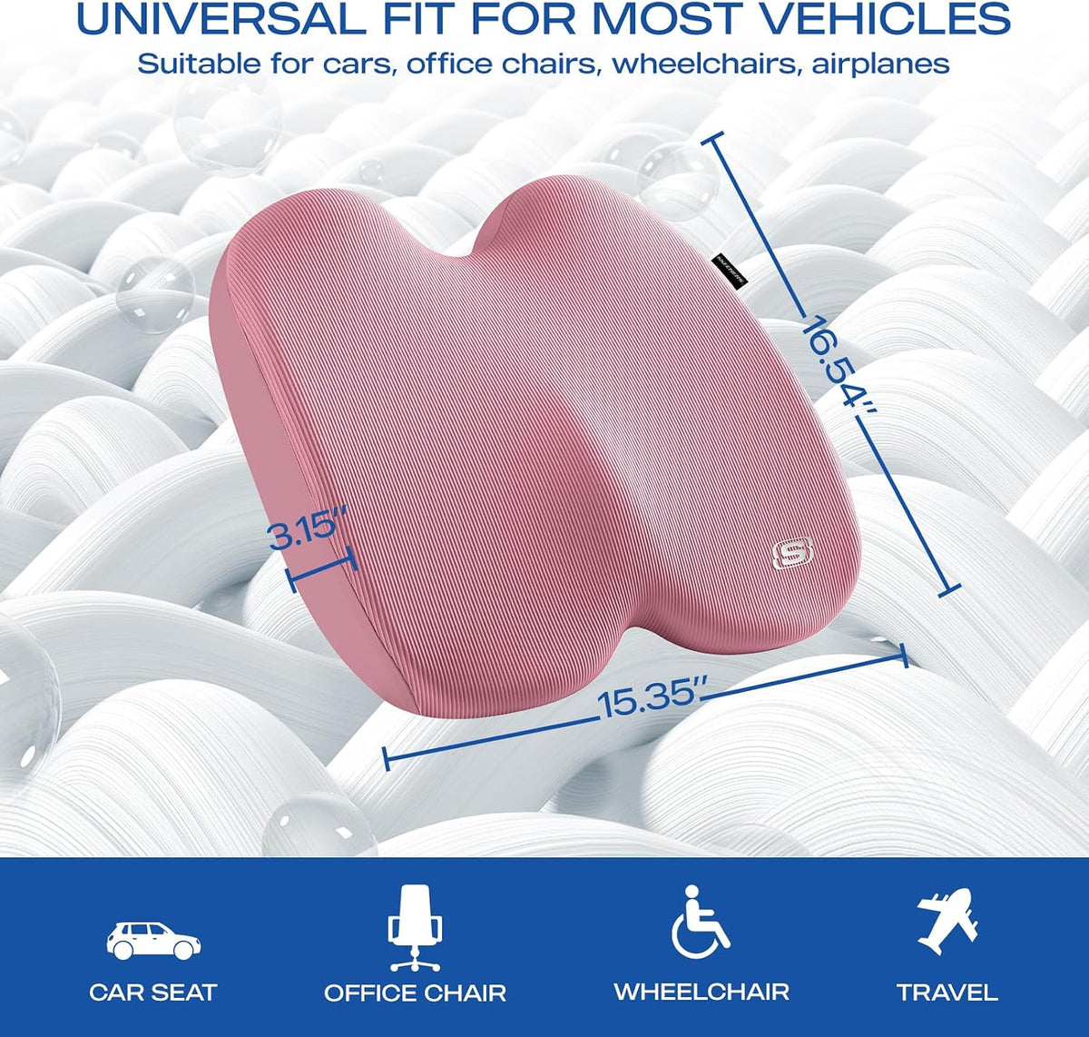 Skechers Seat Cushion, Ergonomic Memory Foam Cushion for Long Sitting Hours on Office & Home Chair, Car Seat Cushion for Sciatica, Coccyx Cushion,Brown