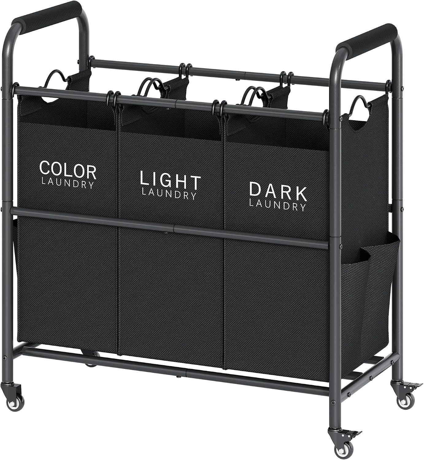 2 Bag Laundry Sorter Cart, Black & Grey | 50lbs Large Capacity, Removable Laundry Bags, Heavy Duty Lockable Rolling Wheels, Laundry Hamper Basket for Clothes Storage