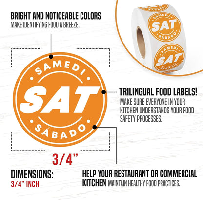 Day of Week Labels for Restaurant, 7000 Day Dots, Food Date Stickers 3/4 in