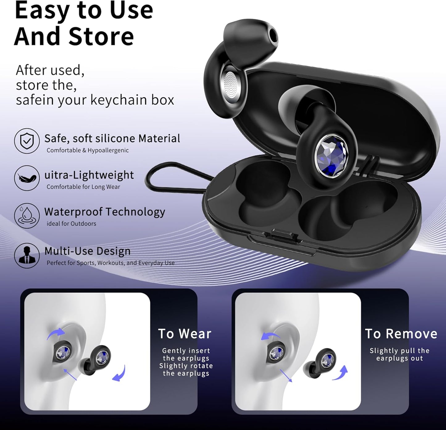 Ear Plugs for Sleeping Noise Cancelling Reusable Silicon Ear Plugs for Noise Reduction & Snoring, Concerts, Sider Sleepers Airplane Earplugs with 8 Ear Tips and Small Box Silicone Earplugs (Black)