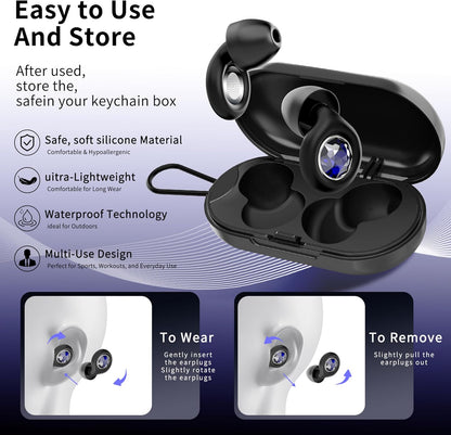 Ear Plugs for Sleeping Noise Cancelling Reusable Silicon Ear Plugs for Noise Reduction & Snoring, Concerts, Sider Sleepers Airplane Earplugs with 8 Ear Tips and Small Box Silicone Earplugs (Black)