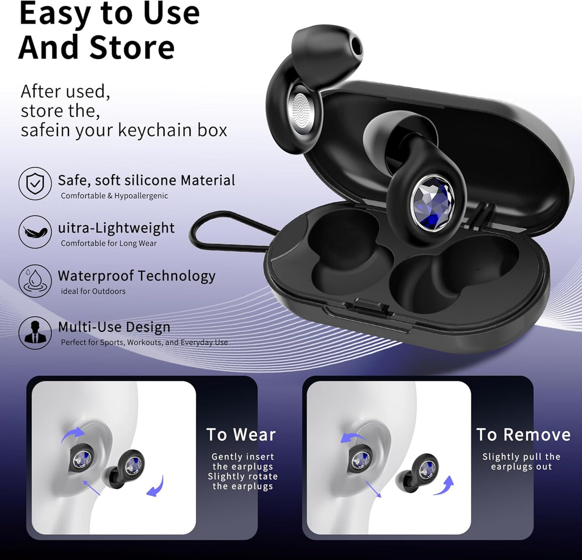 Ear Plugs for Sleeping Noise Cancelling Reusable Silicon Ear Plugs for Noise Reduction & Snoring, Concerts, Sider Sleepers Airplane Earplugs with 8 Ear Tips and Small Box Silicone Earplugs (Black)