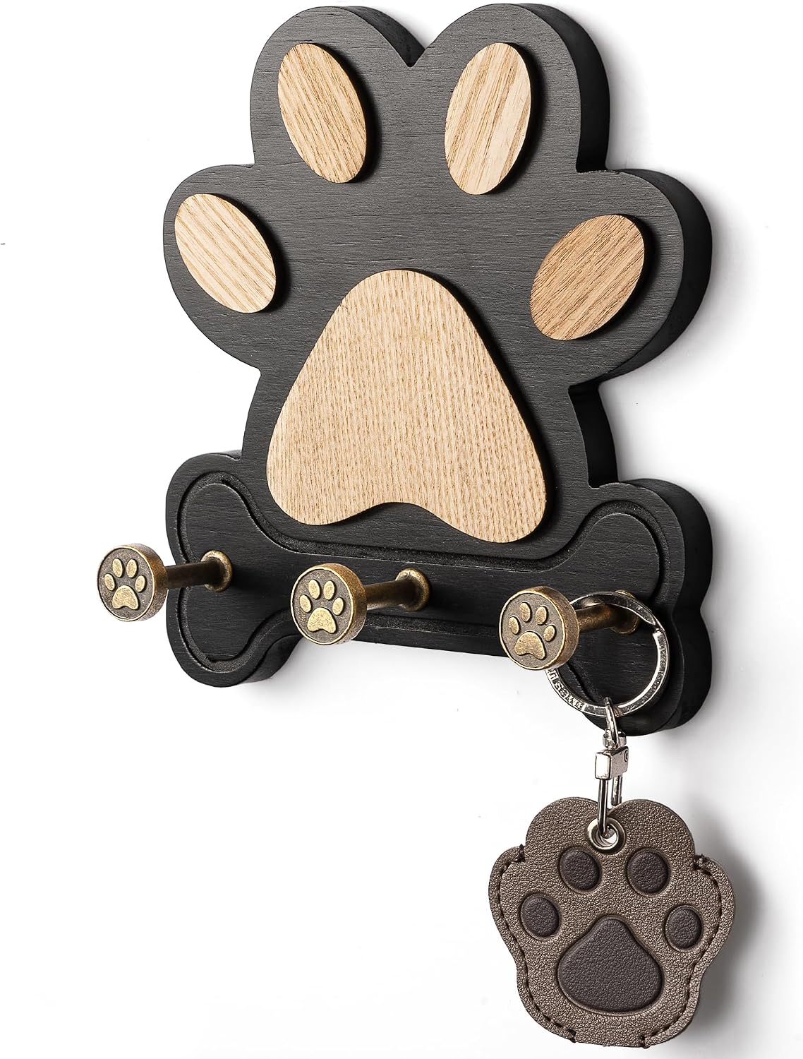 MTERSN Pine Wood Dog Leash Holder for Wall for Dog Walking Station, Black