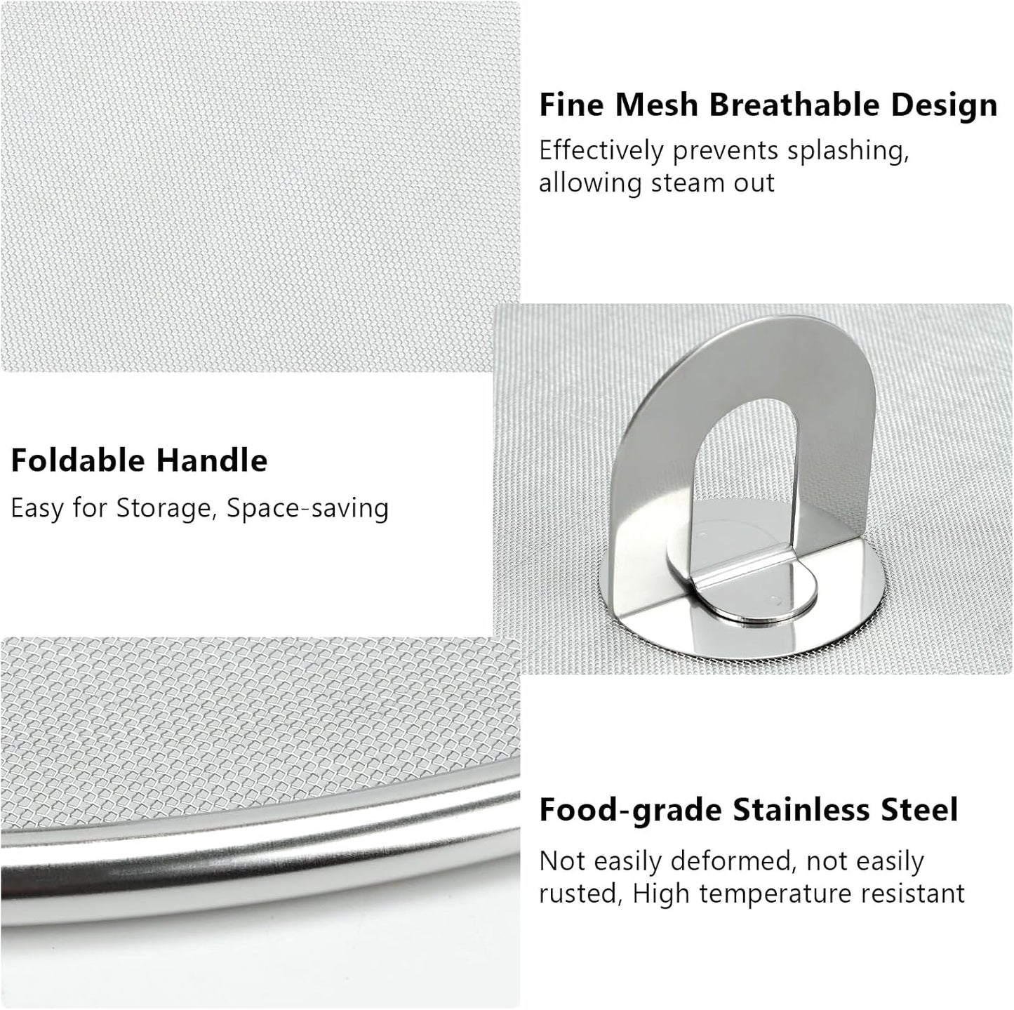 3 PCS Splatter Screen for Cooking, 25/29/ 33 cm Stainless Steel Grease Splatter Guard, Ultra Fine Mesh