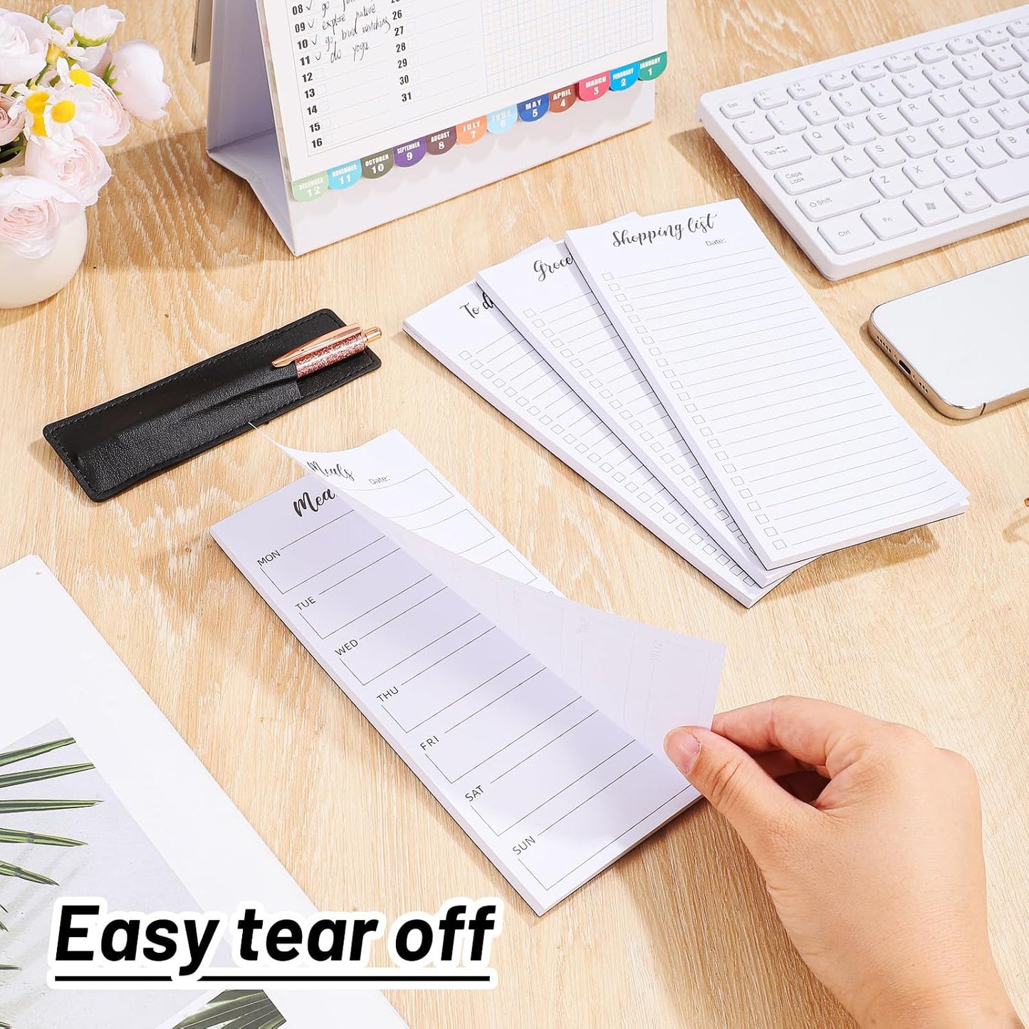 Thboxes 4 Pack Magnetic Note Pad for Fridge with Pen Holder, Totally 200 Sheets Grocery List Magnet Pad for Refrigerator Magnetic Shopping List Pad（Fruit Design） | Full-Back Magnet, 80Gsm FSC-certified Paper, School Office Home Supplies Grocery List