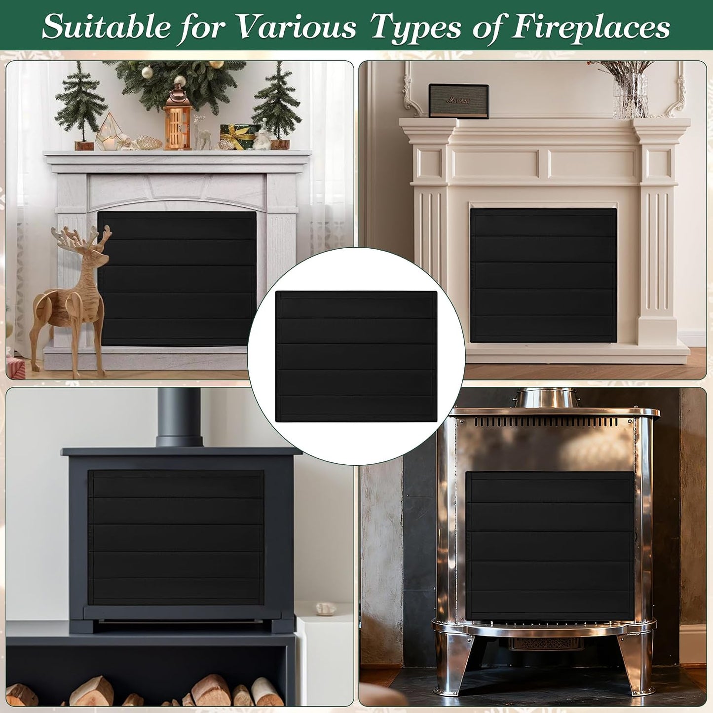 Fireplace Cover, Fireplace Blanket for Heat Loss, Fireplace Draft Cover Indoor, Fireplace Draft Stopper with Full Frame Magic Tape, Fireplace Draft Blocker Save Energy (39"x32")