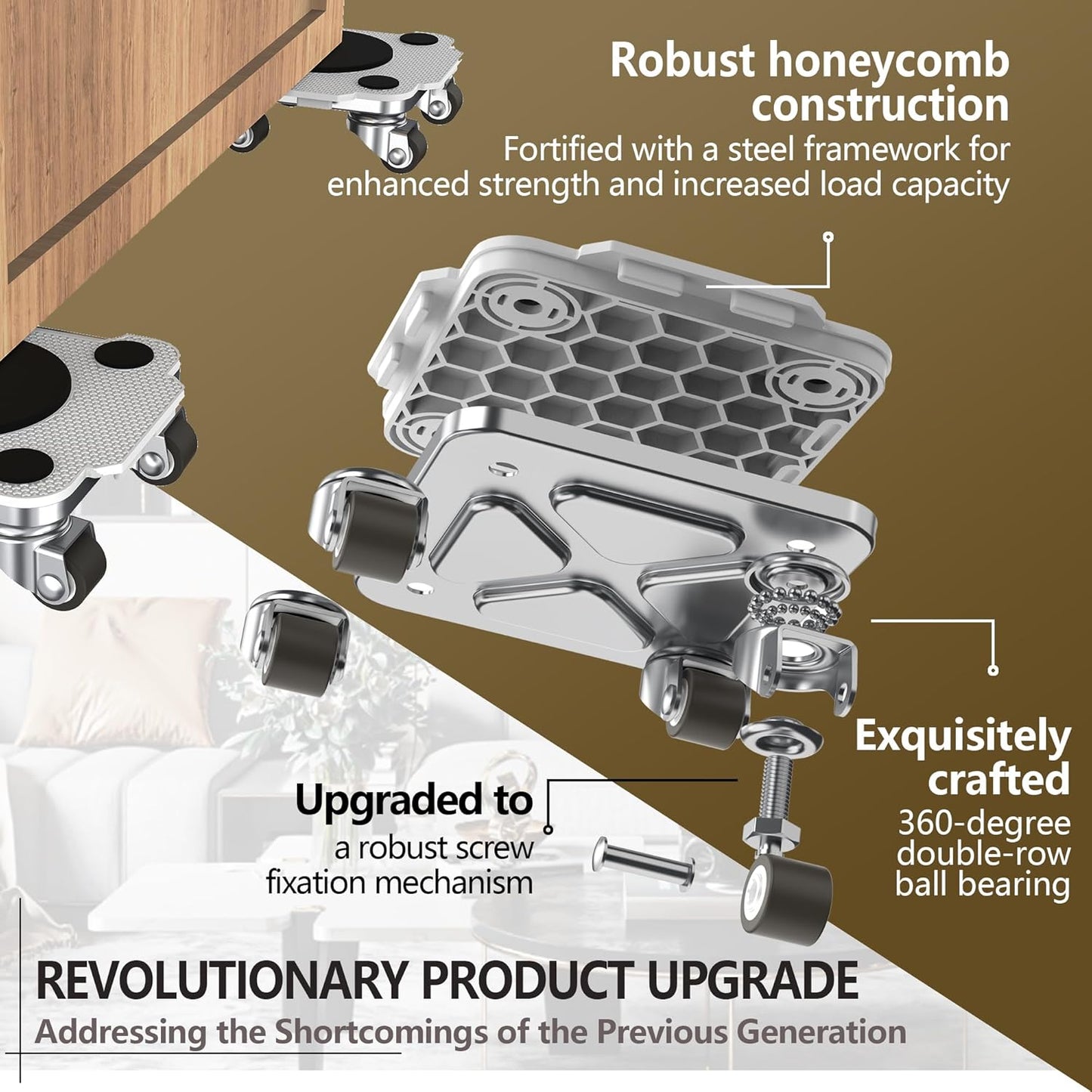 ONEON Furniture Mover with Wheels, 360° Rotation Wheels Furniture Dolly for Moving Heavy Furniture, Appliances, 660 LB Max Load Capacity with Auxiliary Lifter - Connect Dolly