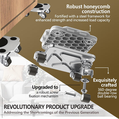 ONEON Furniture Mover with Wheels, 360° Rotation Wheels Furniture Dolly for Moving Heavy Furniture, Appliances, 660 LB Max Load Capacity with Auxiliary Lifter - Connect Dolly