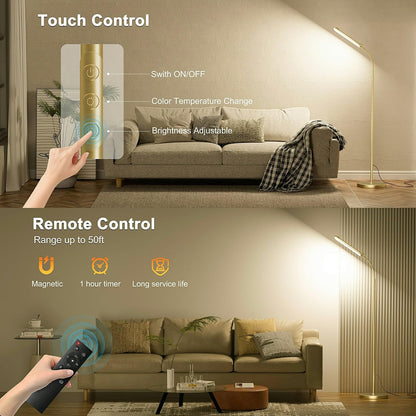 Yikuneng Dimmable LED Floor Lamp, Super Bright Reading Lamps Floor Standing lamp with Remote & Touch Control, Stepless Dimming & 2700K-6500K Color Temperature, for Living Room Bedroom Office, Black