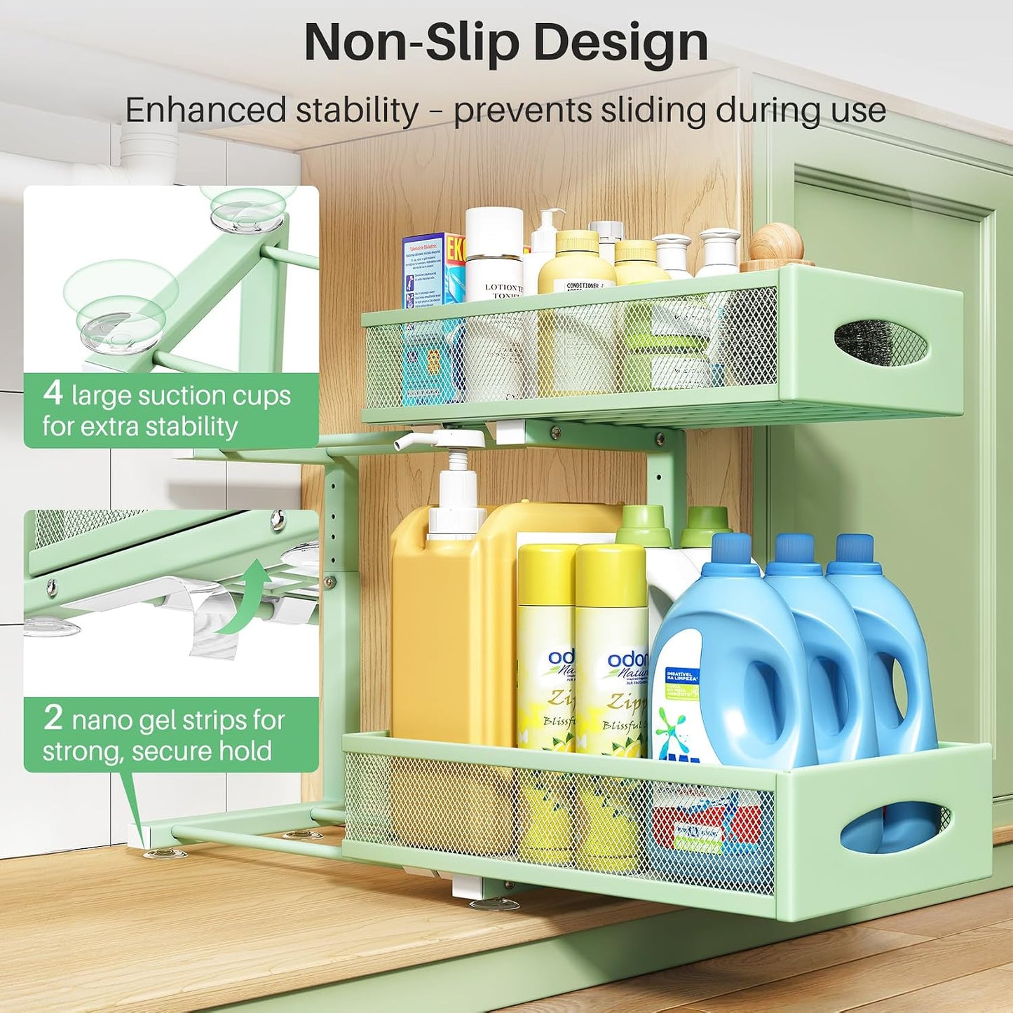 Under Sink Organizer, 2 Tier Pull out Cabinet Organizer Baskets with Mesh Sliding Drawers, Slide out Storage Shelf for Home, Kitchen, Bathroom, Pantry, Office Cabinet, Countertop(1 Pack)