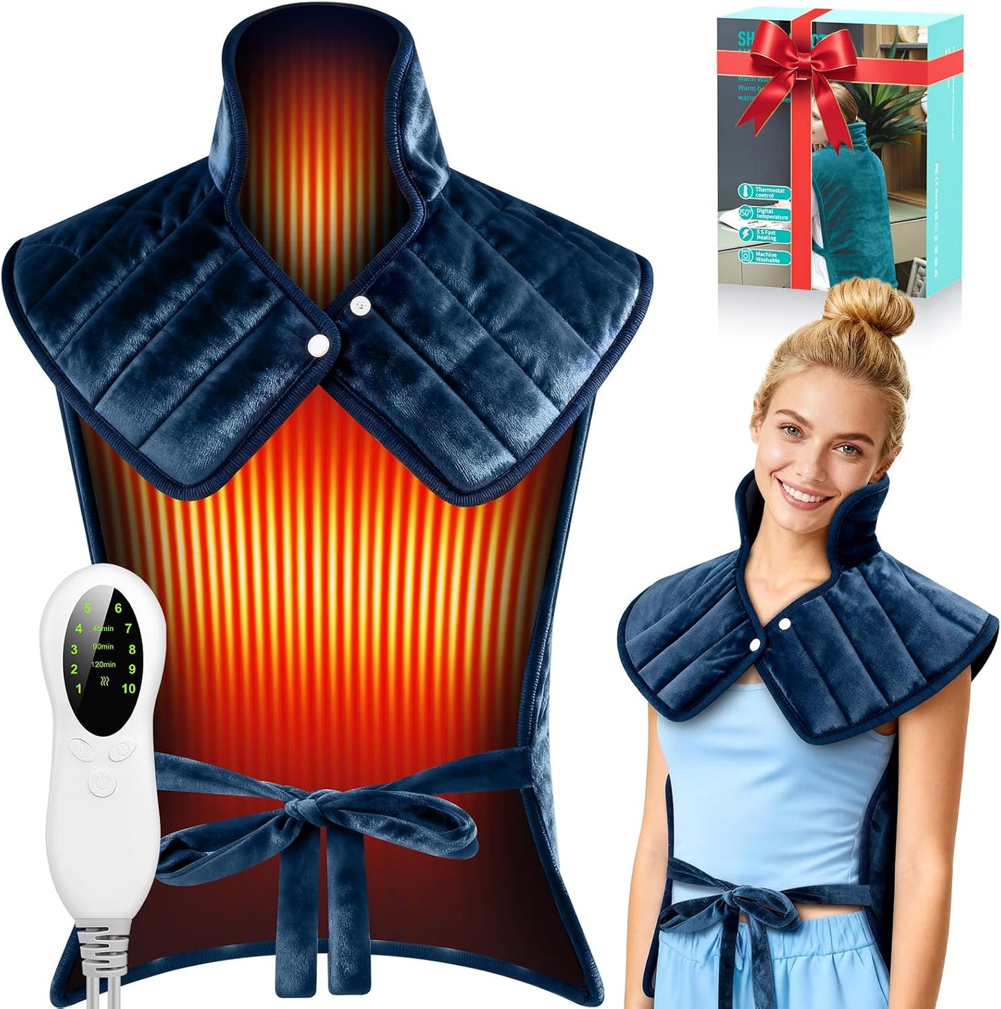 Heating Pad for Shoulder and Back, Electric Graphene-Infused Weighted Heat Pads for Pain Relief, 35"x24" Large Full Body Heated Pad, 86°F-158°F Auto-Off, Birthday Gifts for Women, Men, Mom, Dad