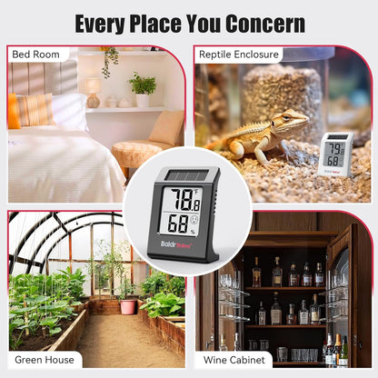 2.2'' Digital Thermometer and Hygrometer Meter, Solar-Powered Indoor Temperature Sensor Humidity Monitor, Humidity Gauge for Baby Rooms, Bedrooms, Home, Office, and Wine Cellars, White, 2Pack