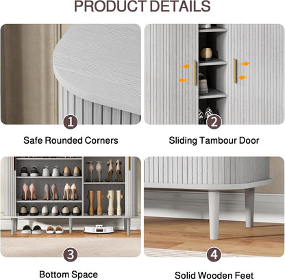 DHH Shoe Storage Cabinet with Sliding Door, 6-Tier Shoe Cabinet with Adjustable Shelves, Modern Freestanding Shoe Storage Organizer for Entryway, Hallway, Living Room (Walnut, 47 ")