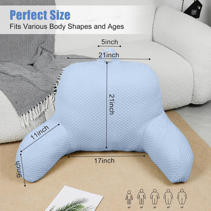Reading Pillow, Ice Silk Bean Back Pillow for Bed Sitting Up, Adult Back-Rest Support Cushion with Arms for Sit Up on Couch, Sofa, and Floor, Dorm Essentials, Reading Accessories, Blue