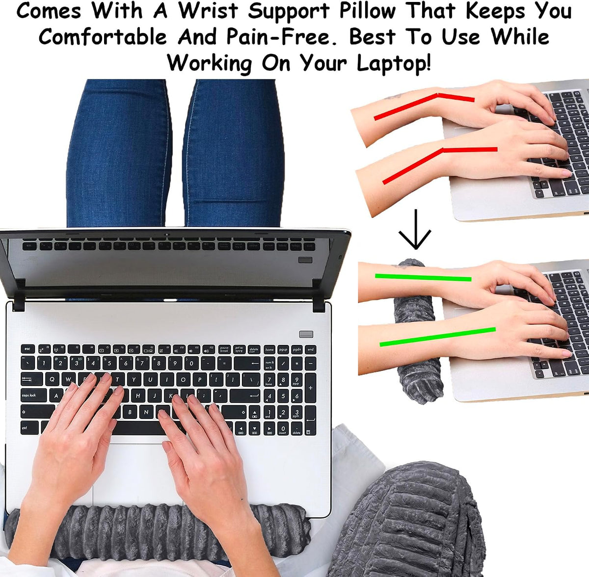 Homie Reading Pillow with Reading Light and Wrist Support, Has Arm Rests, and Back Support for Bed Rest, Lounging, Reading, Working on Laptop, Watching TV (Gray)