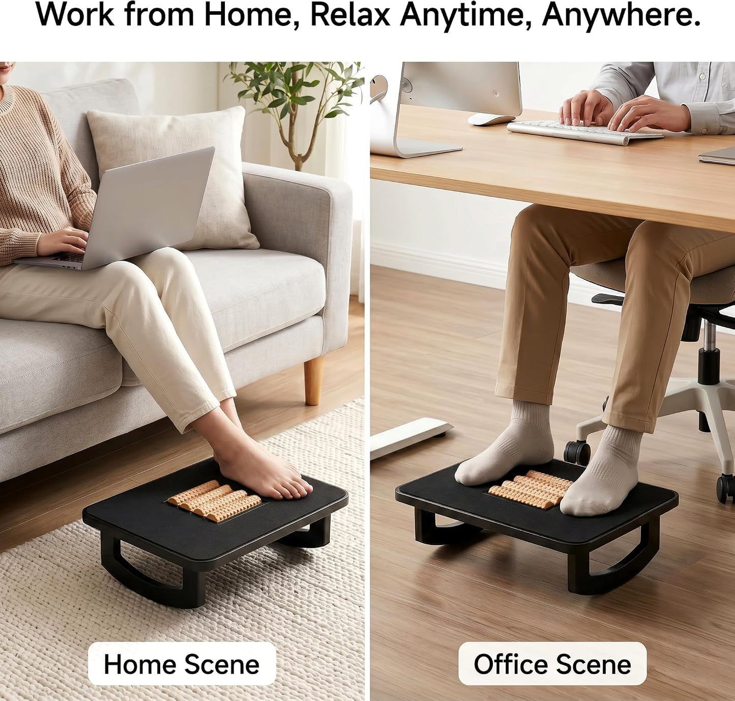 Bamboo Under Desk Foot Rest Foot Stool Rocking Footrest (Nature Semicircle) | Ergonomic Wooden Foot Stool with Non-Slip Surface