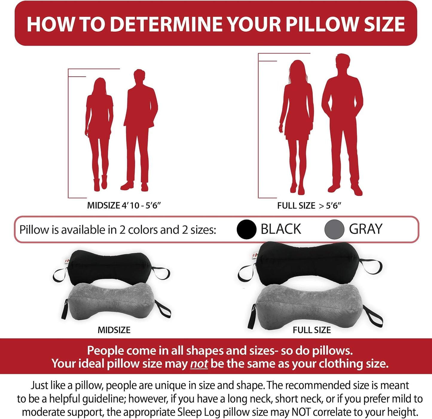 Sleep Log Ergonomic Neck & Travel Pillow for Pain Relief & Support, Full BK | Bone-shaped pillow provides adjustable support for the neck, back, knees, or legs while traveling, sitting, or sleeping.