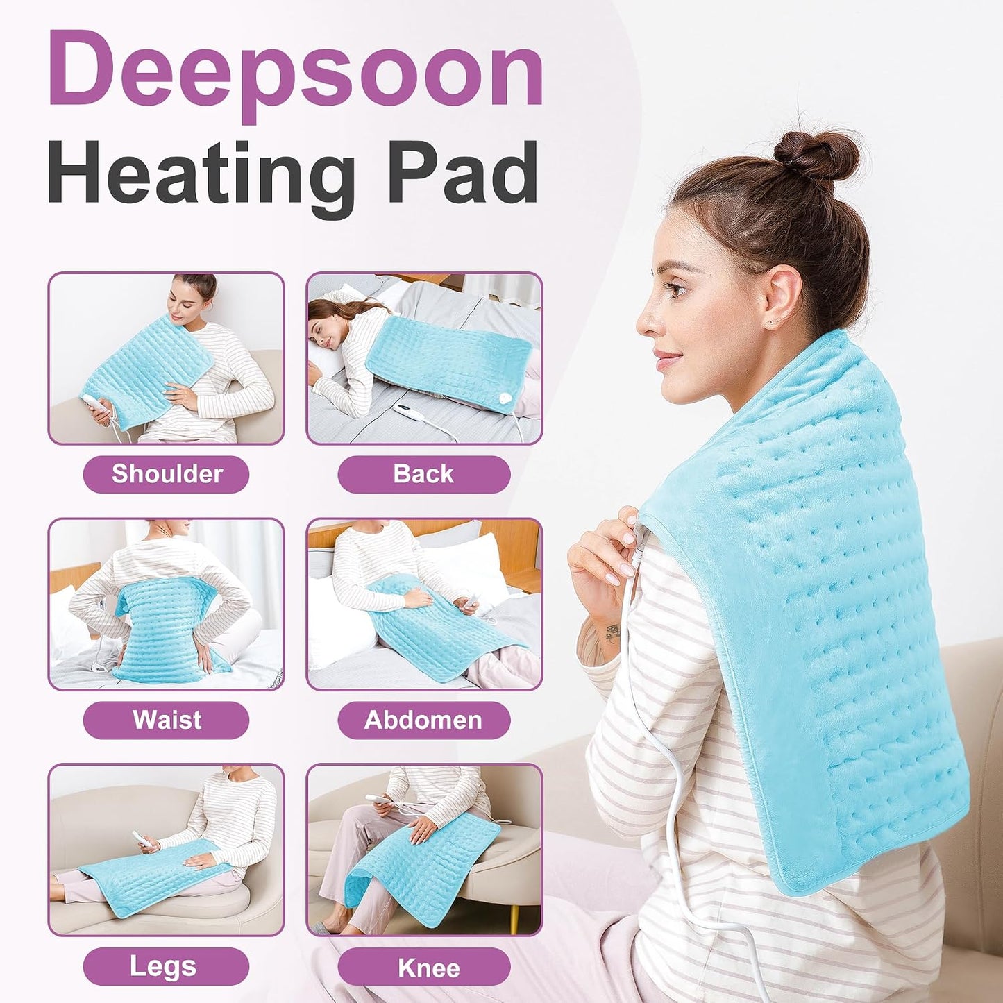 Heating Pad,Heated Blanket,Heating Pad for Back Neck,Grey,24x12 Inch | Electric Heating Pad,Dry/Moist Heat Heating Pads,Heating Pads for Shoulder,Abdomen,Heat Pad for Women Men,Birthday Gift