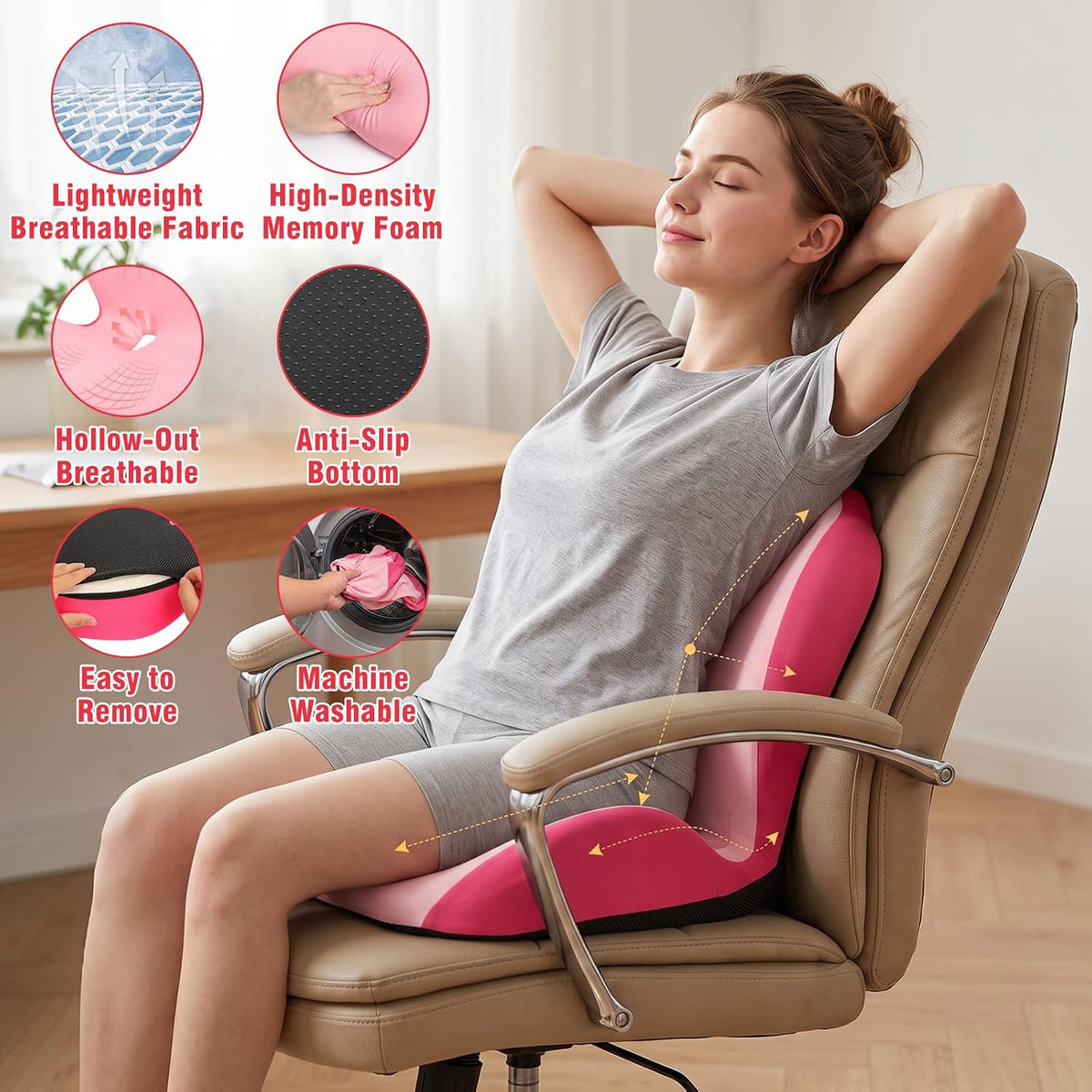 Car Seat Cushion Office Chair Cushion with Lumbar Support Pillow