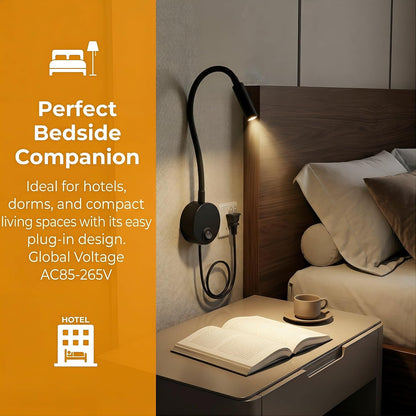 Wall Mounted LED Reading Lamp Focused 25° Spotlight for Bedroom headboard Marine Cabin Boat Yacht Interior Light Hotel Suite Hospital Patient Room Bedside Sconce 4.92ft Cord
