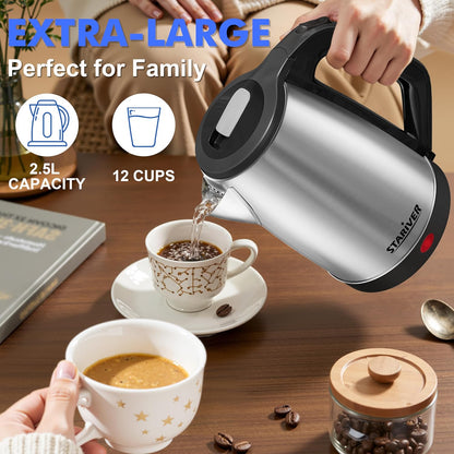 Stariver 2.5L Large Electric Kettle, BPA-Free Stainless Steel Water Kettle | Fast Boil Electric Tea Kettle, Auto Shut-Off & Boil-Dry Protection, 10-12 Cups, Large Capacity for Family Use