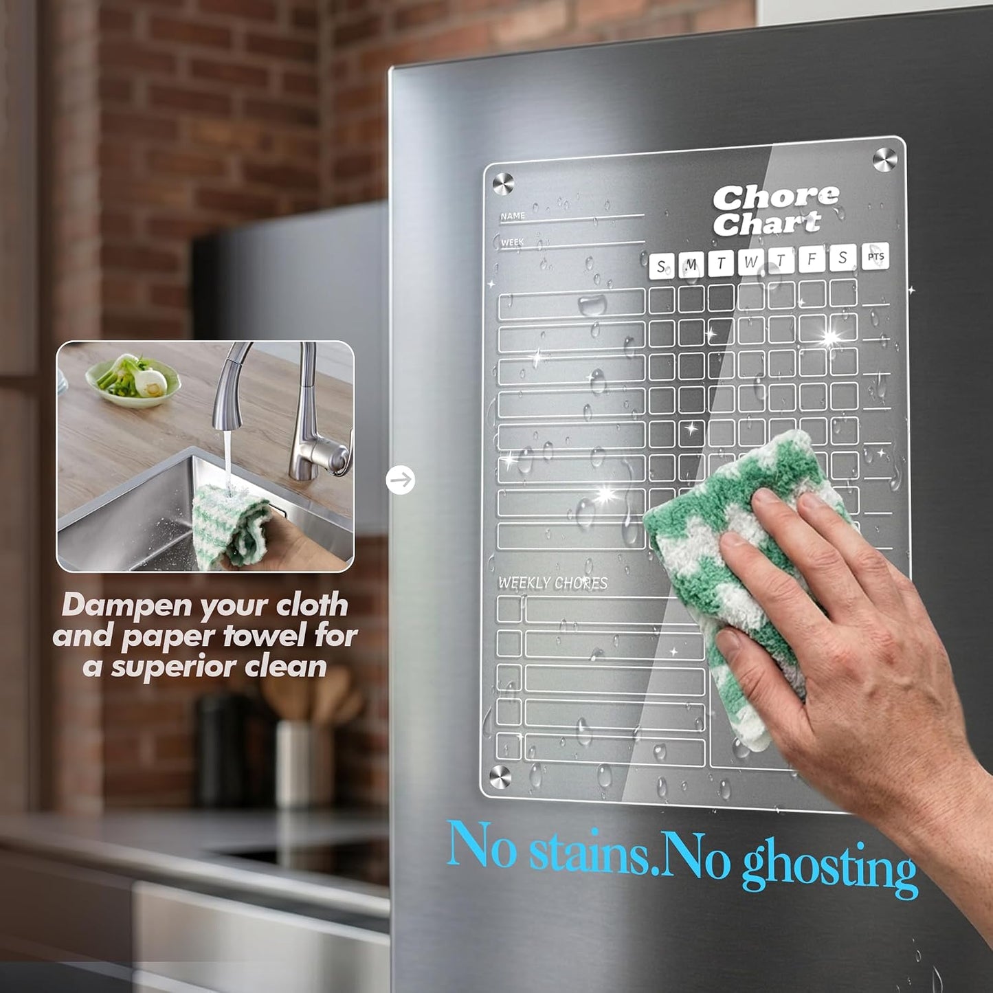 2 Pack Acrylic Magnetic Chore Chart for Kids & Adults on Fridge | 12"x8" Erasable Chore & Reward Board for Kids & Teens - Includes 8 Markers & 1 Towel, Transparent Erasable Checklist, White